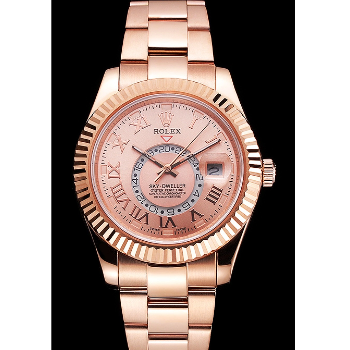 Aaa fake watches Dweller Case Rolex Gold Dial Rose Bracelet And Sky Rose Gold 0722